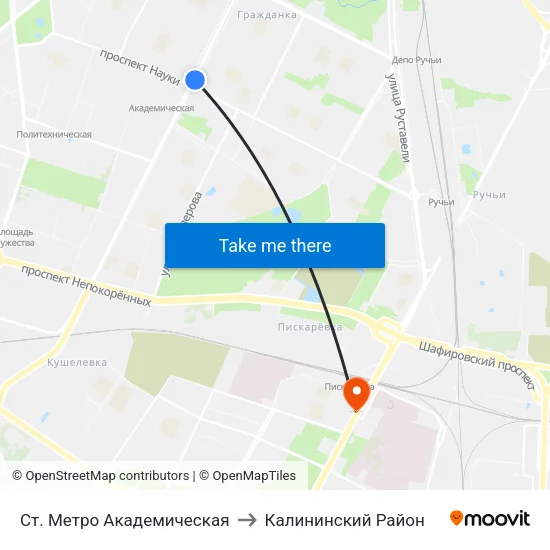 Ст. Метро Академическая to Калининский Район map