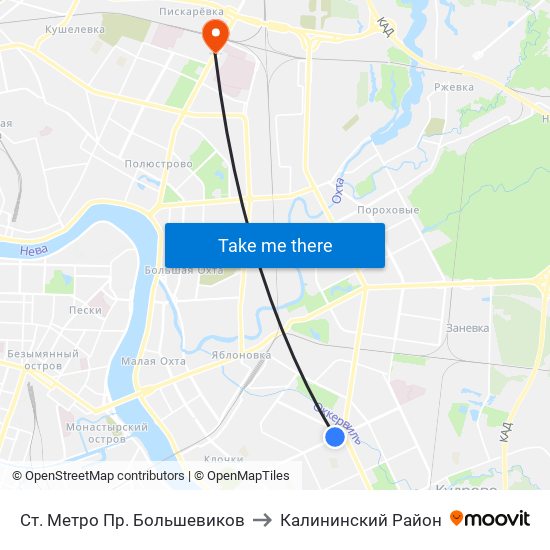 Ст. Метро Пр. Большевиков to Калининский Район map