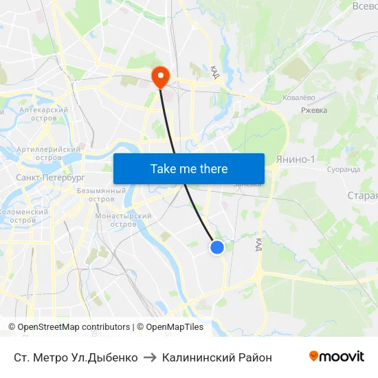 Ст. Метро Ул.Дыбенко to Калининский Район map