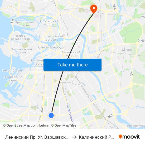 Ленинский Пр. Уг. Варшавской Ул. to Калининский Район map