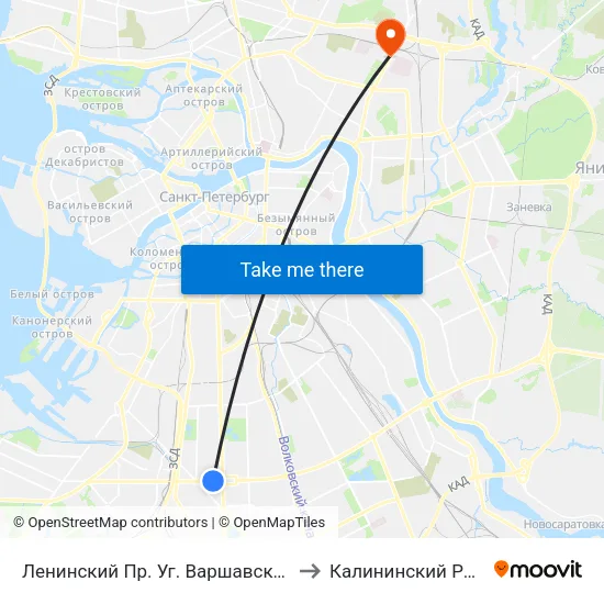 Ленинский Пр. Уг. Варшавской Ул. to Калининский Район map