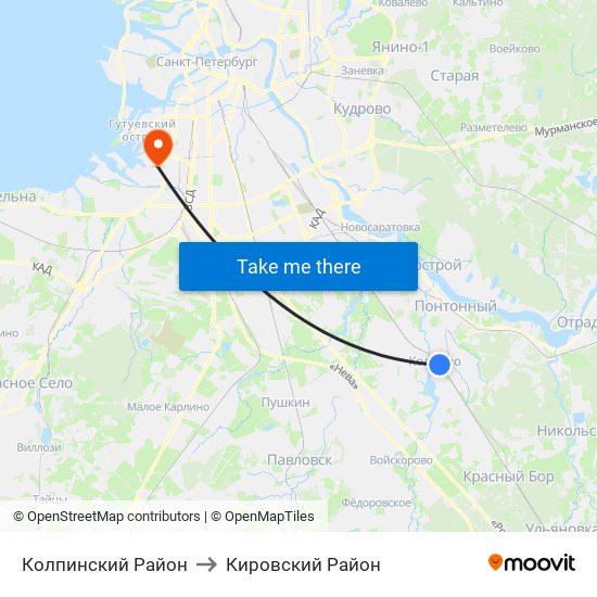 Колпинский Район to Кировский Район map