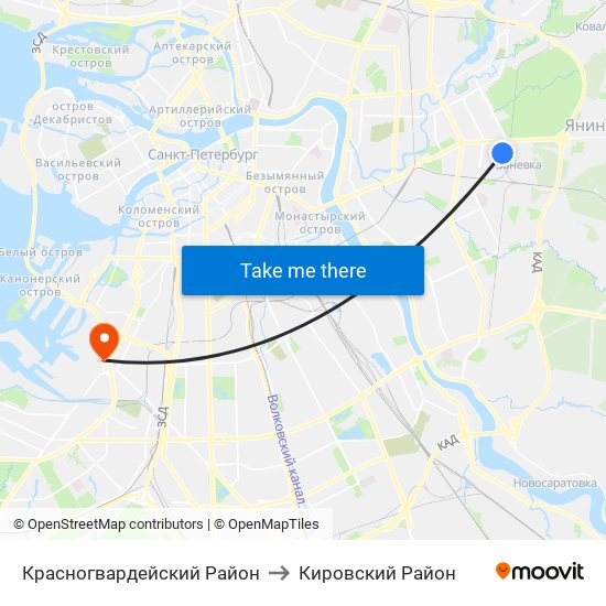 Красногвардейский Район to Кировский Район map