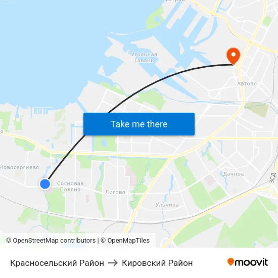 Красносельский Район to Кировский Район map