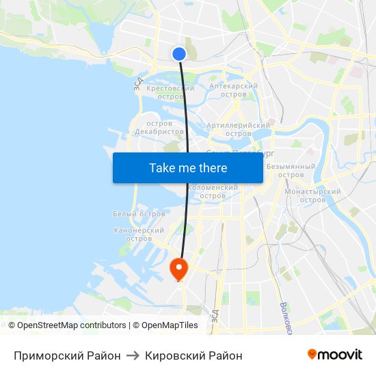Приморский Район to Кировский Район map