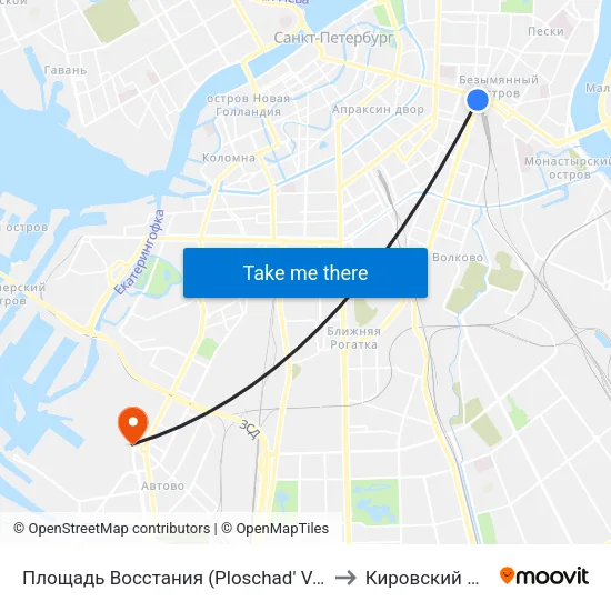 Площадь Восстания (Ploschad' Vosstaniya) to Кировский Район map