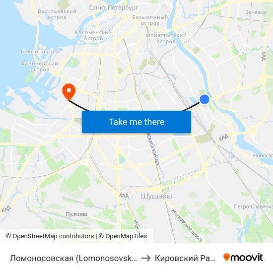 Ломоносовская (Lomonosovskaya) to Кировский Район map