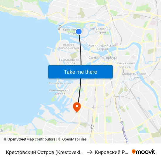 Крестовский Остров (Krestovskiy Ostrov) to Кировский Район map
