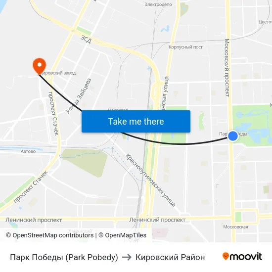 Парк Победы (Park Pobedy) to Кировский Район map