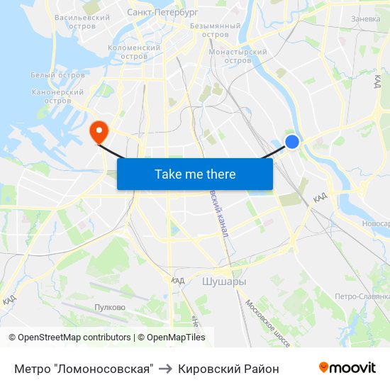 Метро "Ломоносовская" to Кировский Район map