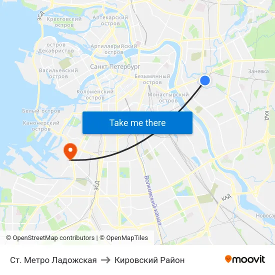 Ст. Метро Ладожская to Кировский Район map