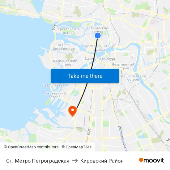 Ст. Метро Петроградская to Кировский Район map