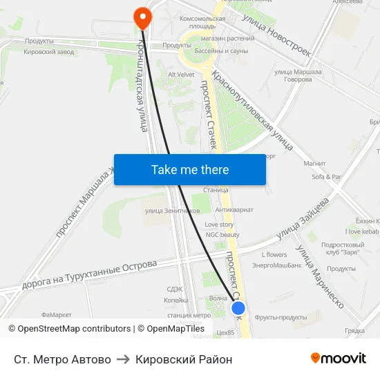 Ст. Метро Автово to Кировский Район map