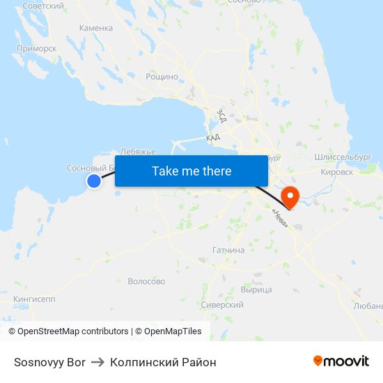 Sosnovyy Bor to Колпинский Район map