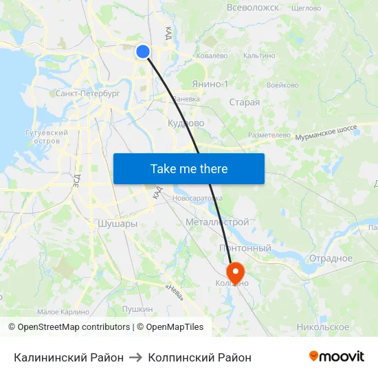 Калининский Район to Колпинский Район map