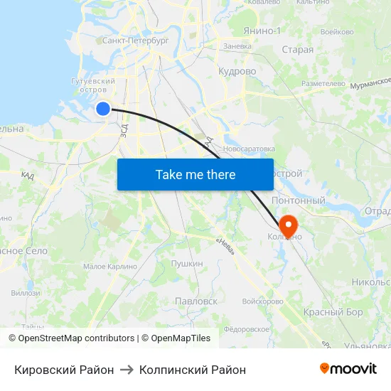 Кировский Район to Колпинский Район map