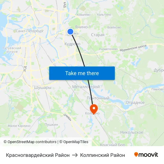 Красногвардейский Район to Колпинский Район map
