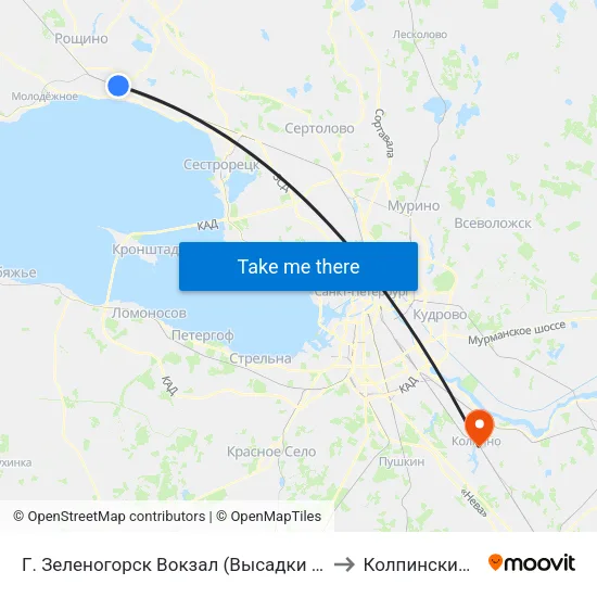 Г. Зеленогорск Вокзал (Высадки И Посадки Нет) to Колпинский Район map