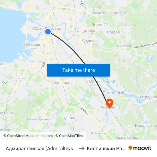 Адмиралтейская (Admiralteyskaya) to Колпинский Район map