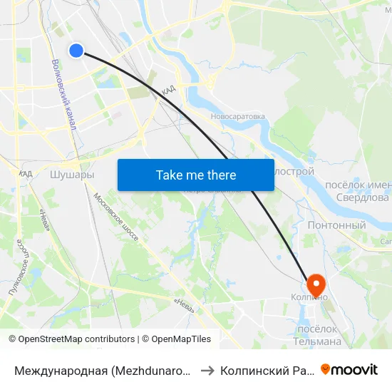 Международная (Mezhdunarodnaya) to Колпинский Район map