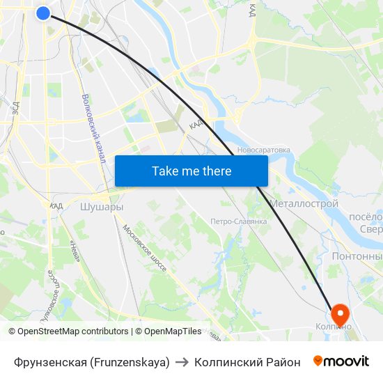 Фрунзенская (Frunzenskaya) to Колпинский Район map