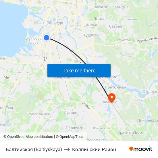 Балтийская (Baltiyskaya) to Колпинский Район map