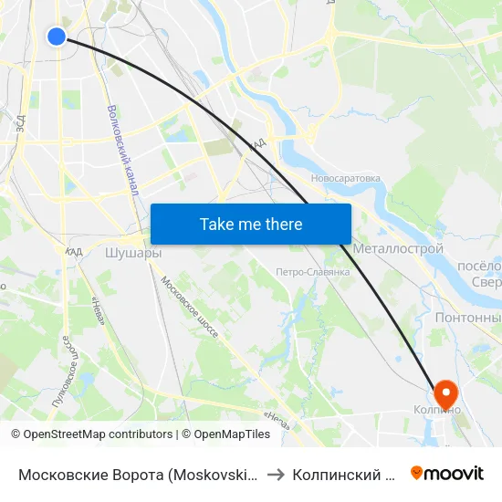 Московские Ворота (Moskovskiye Vorota) to Колпинский Район map