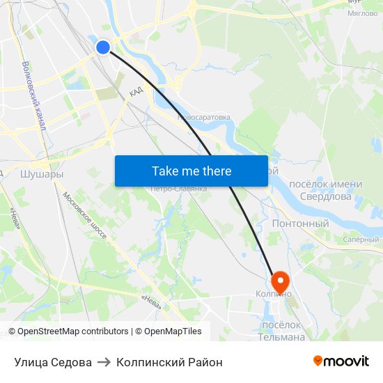 Улица Седова to Колпинский Район map