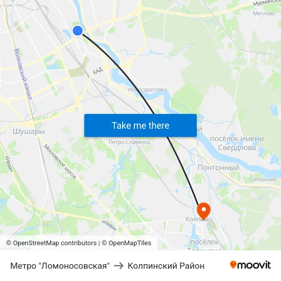 Метро "Ломоносовская" to Колпинский Район map