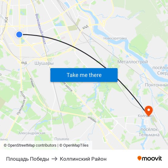 Площадь Победы to Колпинский Район map