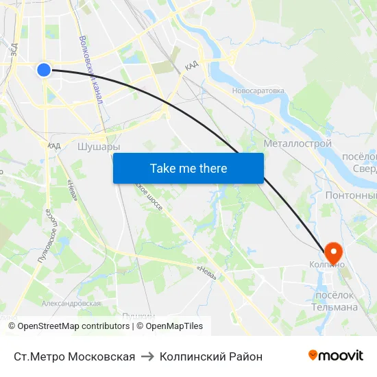 Ст.Метро Московская to Колпинский Район map
