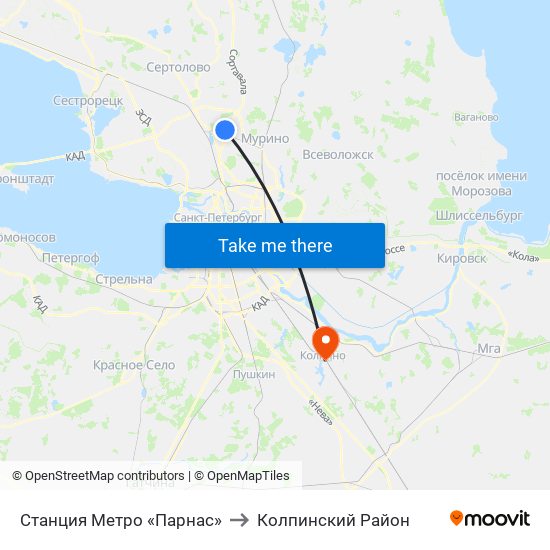 Станция Метро «Парнас» to Колпинский Район map