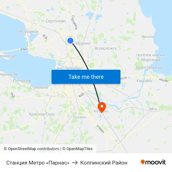 Станция Метро «Парнас» to Колпинский Район map
