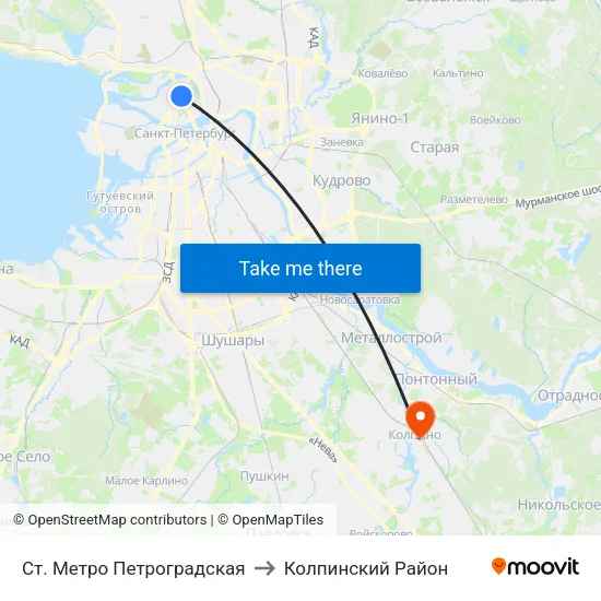 Ст. Метро Петроградская to Колпинский Район map
