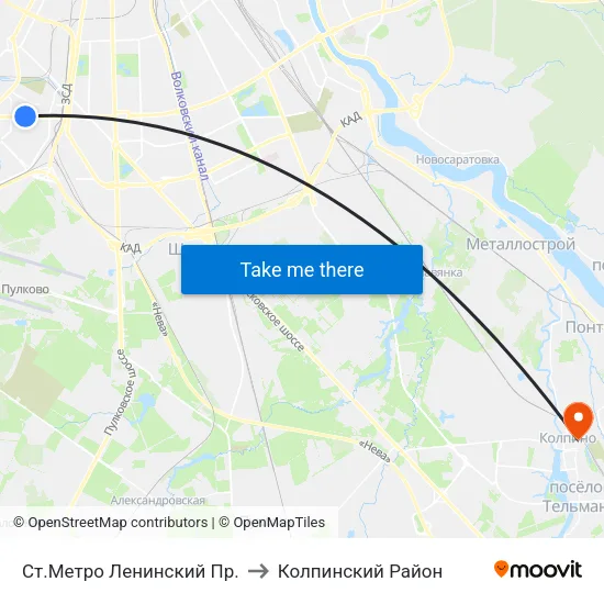 Ст.Метро Ленинский Пр. to Колпинский Район map