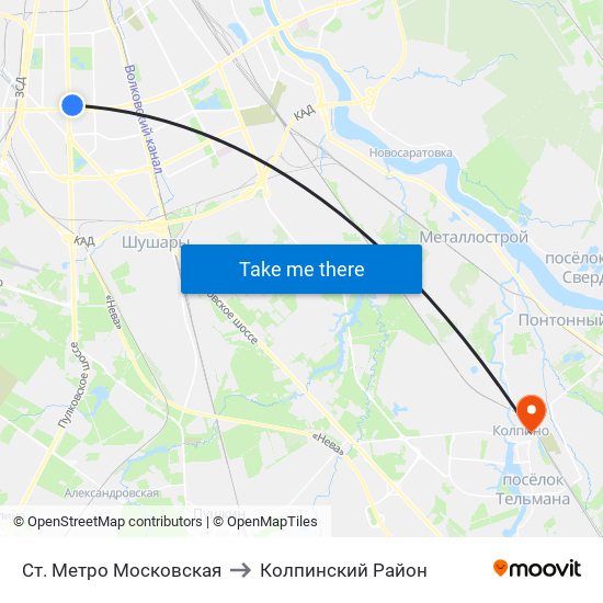 Ст. Метро Московская to Колпинский Район map