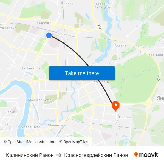 Калининский Район to Красногвардейский Район map