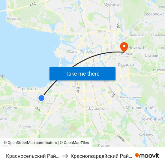 Красносельский Район to Красногвардейский Район map