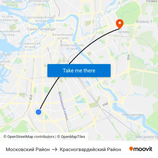 Московский Район to Красногвардейский Район map