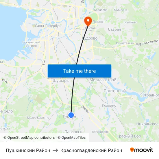 Пушкинский Район to Красногвардейский Район map