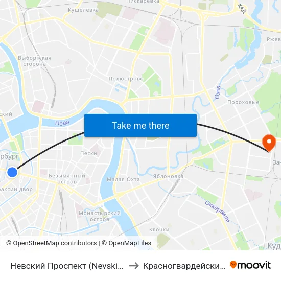 Невский Проспект (Nevskiy Prospekt) to Красногвардейский Район map
