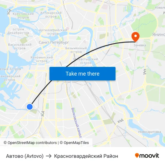 Автово (Avtovo) to Красногвардейский Район map