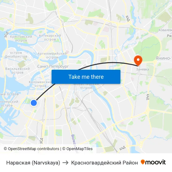 Нарвская (Narvskaya) to Красногвардейский Район map
