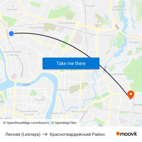 Лесная (Lesnaya) to Красногвардейский Район map