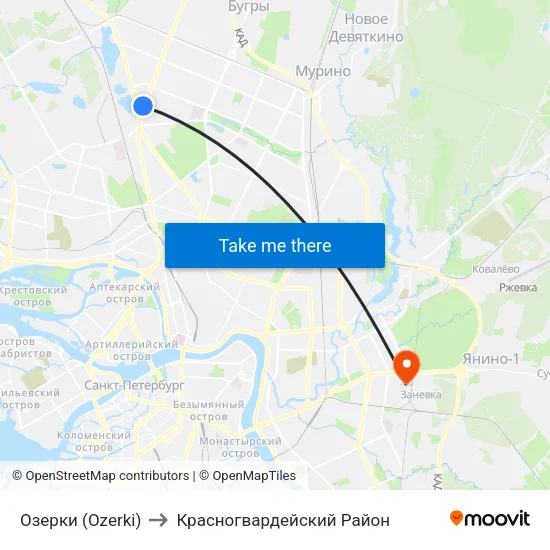 Озерки (Ozerki) to Красногвардейский Район map