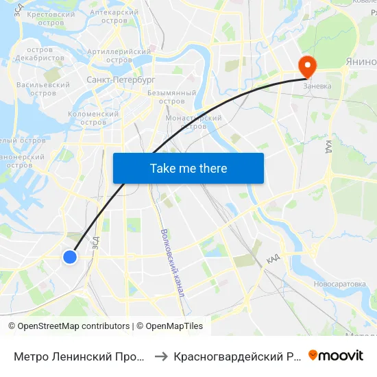Метро Ленинский Проспект to Красногвардейский Район map
