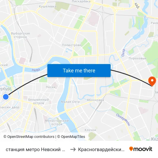 станция метро Невский Проспект to Красногвардейский Район map
