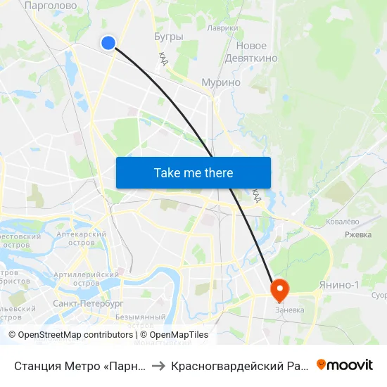Станция Метро «Парнас» to Красногвардейский Район map
