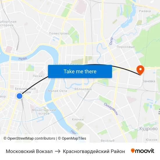 Московский Вокзал to Красногвардейский Район map