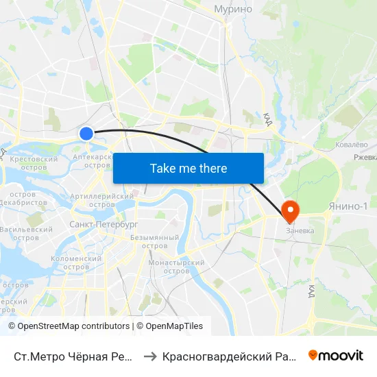 Ст.Метро Чёрная Речка to Красногвардейский Район map